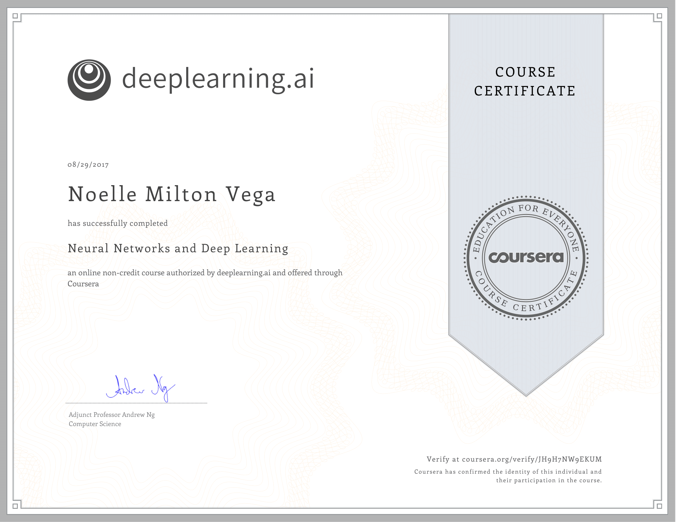 • COURSERA: NEURAL NETWORKS & DEEP LEARNING | ANDREW NG