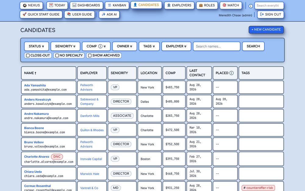 Talent Nexus CANDIDATES page