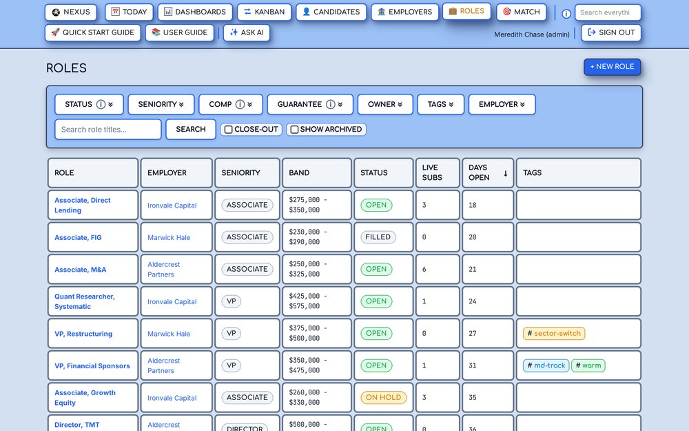 Talent Nexus ROLES page